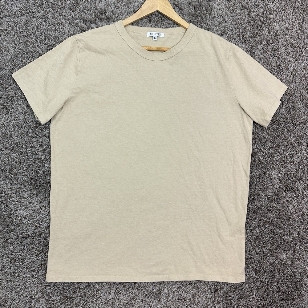 Gustin Organic Cotton Crewneck T-Shirt Mens Size Large Beige Sand Made In USA